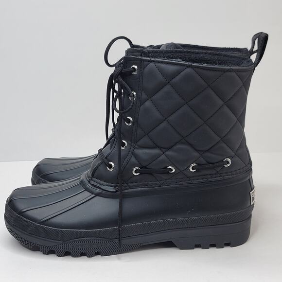 Sperry Gosling Duck Boots Women 9 Black Rubber Quilted Lace Up Rain Snow Winter - Picture 2 of 12